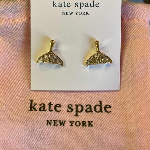 Kate Spade NIP Gold Pavé Whale Tail Earrings w/spade earring backs & dust bag - Picture 3 of 3